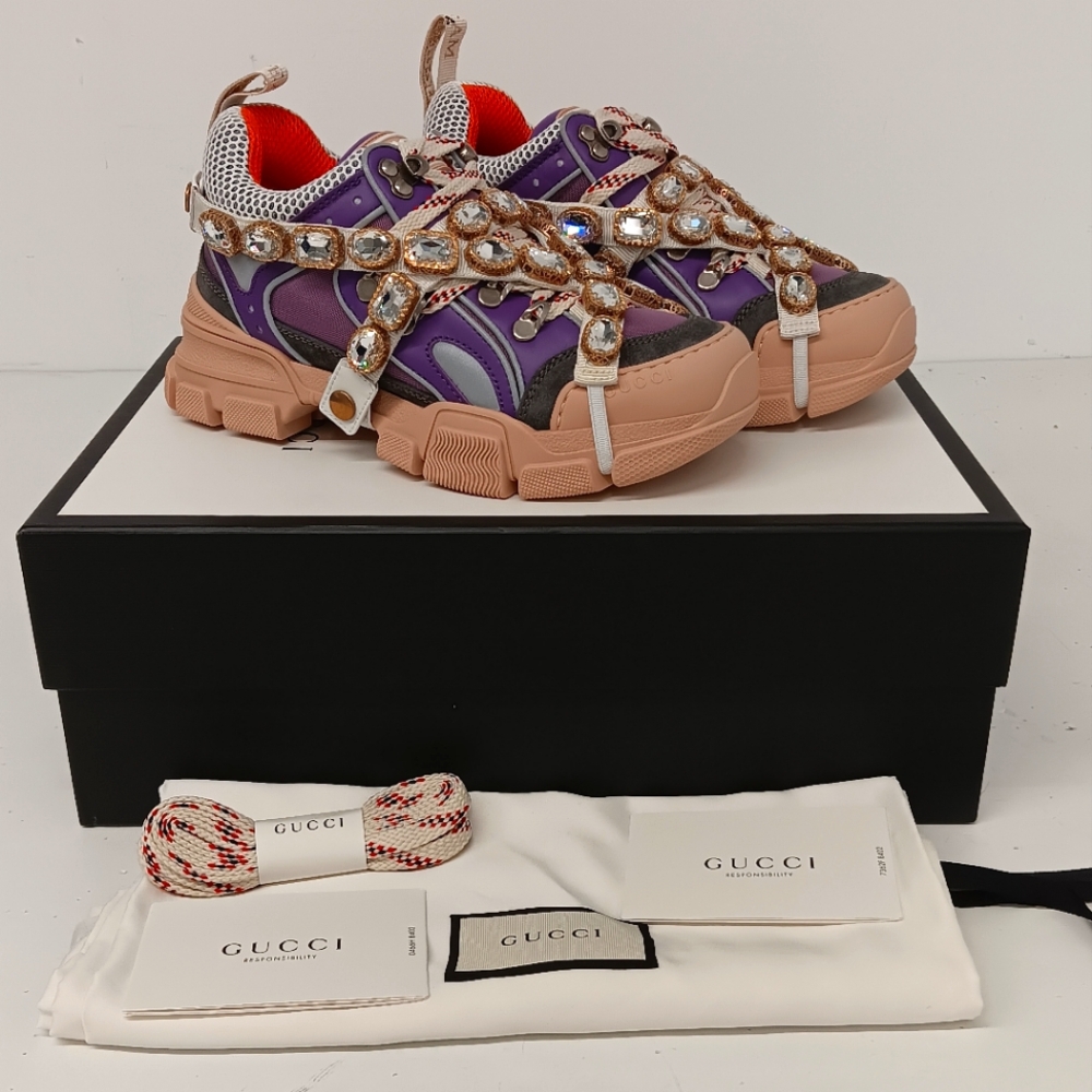 GUCCI Women's 'Lavender' Flashtrek Sneakers w/ Crystals - EU36 & EU36.5